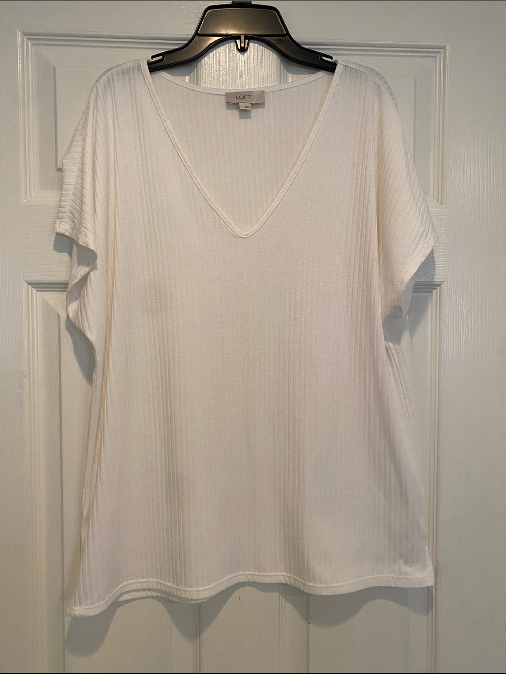 LOFT White Ribbed V-Neck Short Sleeve Tee